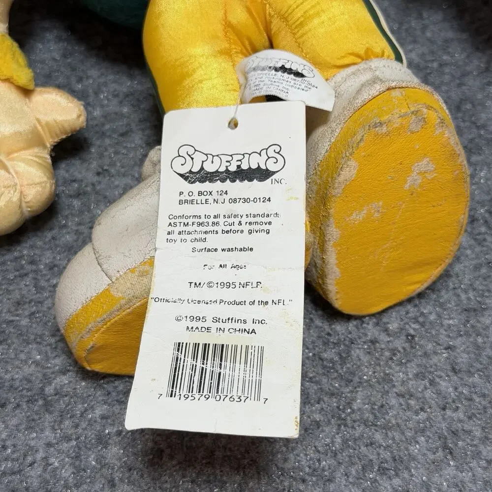 Vintage 1995 STUFFINS NFL GREEN BAY PACKERS 12” Cheesehead Plush W/Tag Mascot
